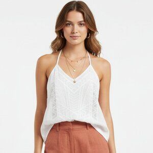 Kiwi Tucker cream Peplum Sleeveless Lace Trim Top NEW M